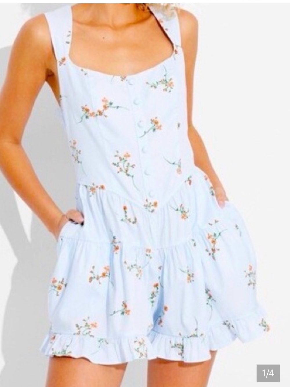 wild fable Light Blue Floral Button-Front Dress